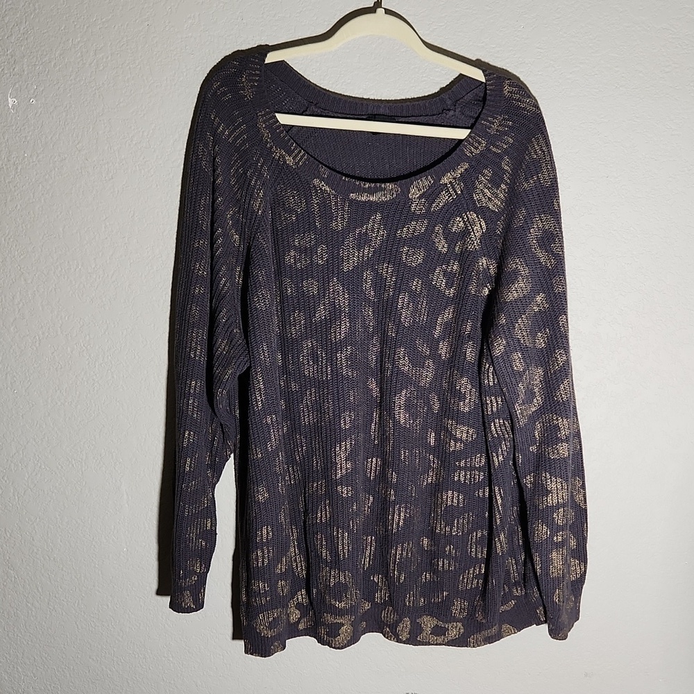 Torrid Sweater Womens Size 4 cheetah blouse knit sweater ribbed Ballon sleeves